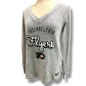 Medium CCM Womens NHL Philadelphia Flyers V-Neck Sweater Gray Marled Knit
